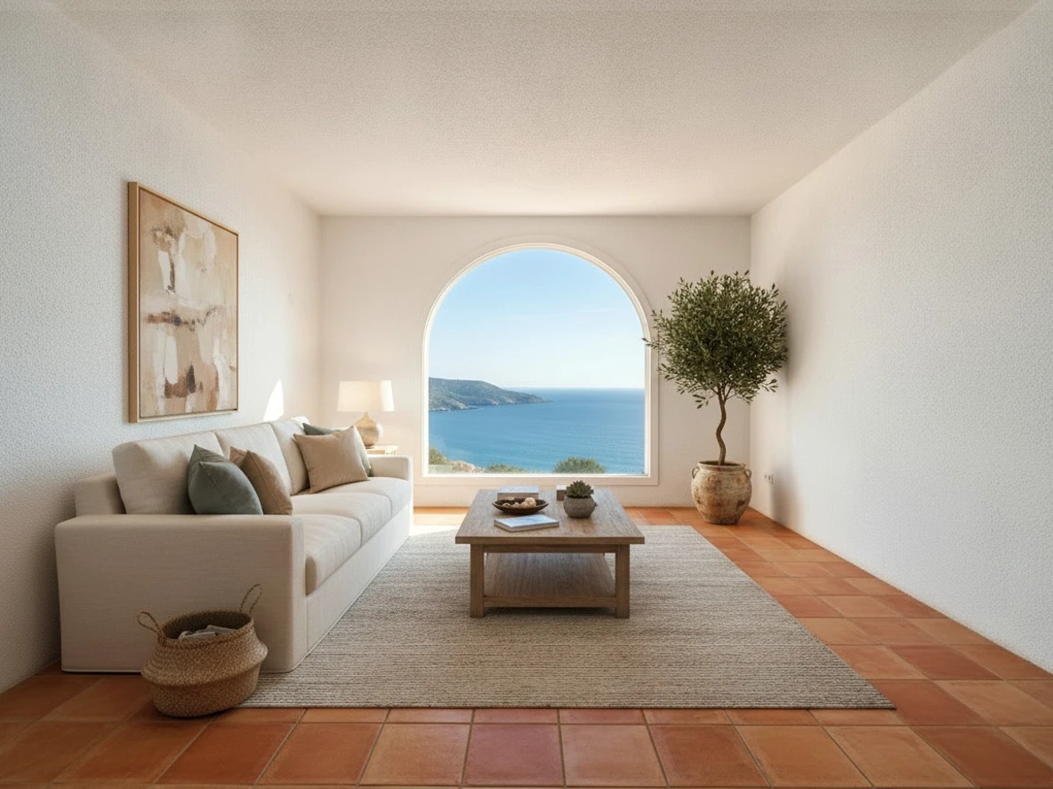 The same room, furnished and staged